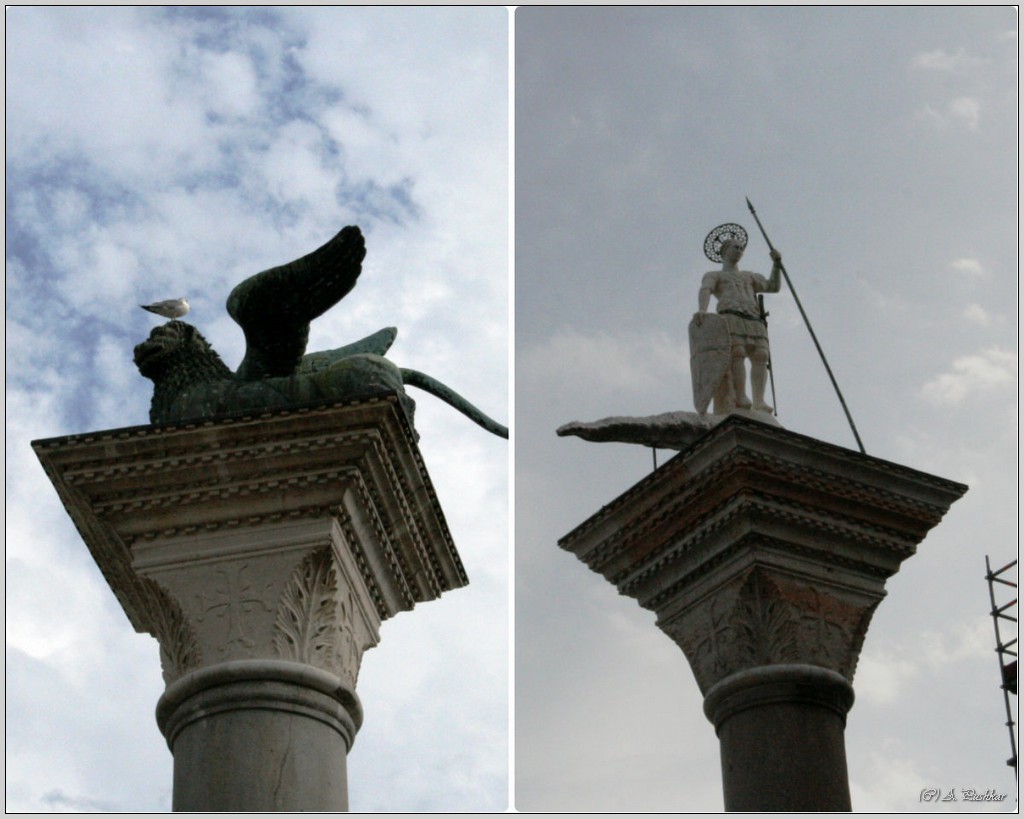 Колонна со статуей льва Св. Марка и Св. Теодора. Площадь Сан Марко. Венеция